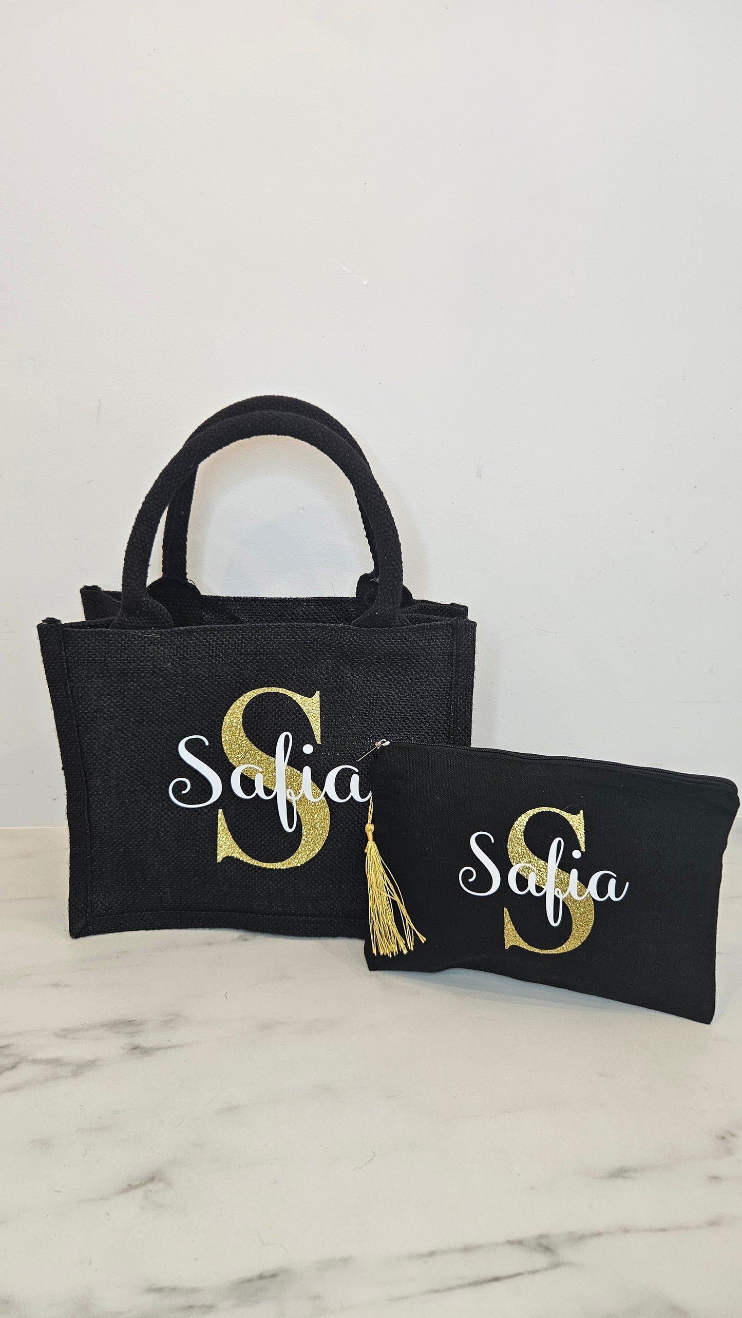 Sac en jute noir petit format