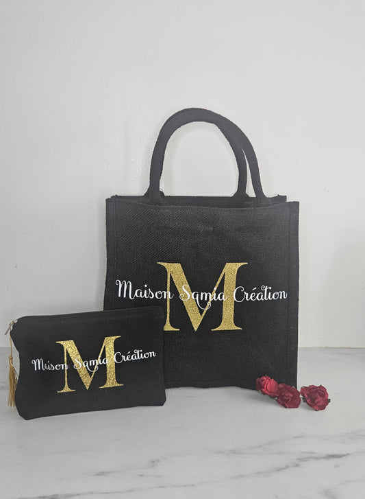 Sac en jute noire moyen Format